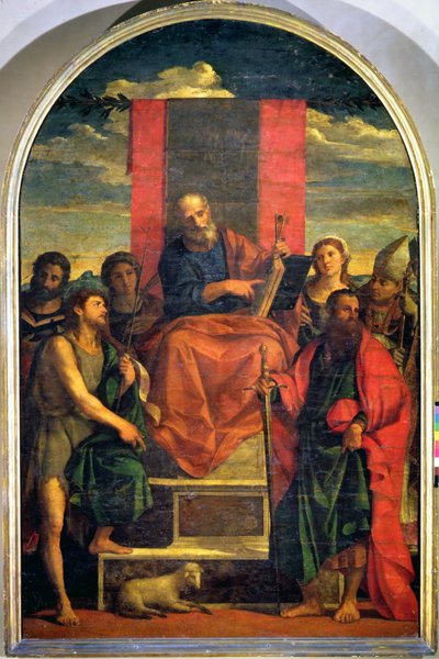 Sint-Pieter op de troon met heiligen door Jacopo Palma